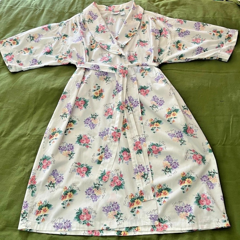 Earth Angels Wrap Robe Womens P/S Floral Cotton Vintage 80s Cottagecore